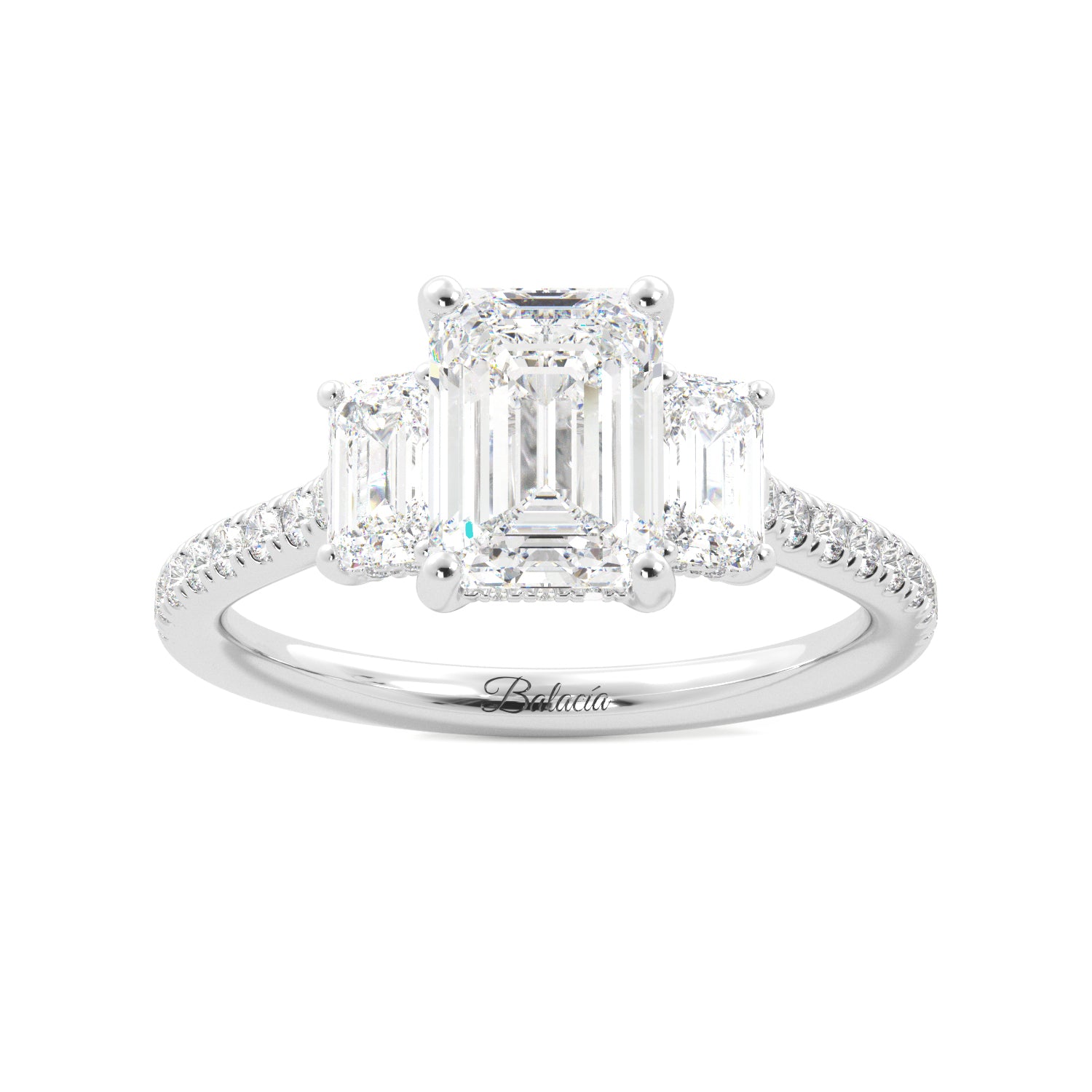 3 stone emerald cut engagement rings