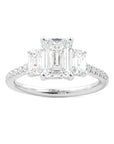 3 Stone Emerald Cut White Gold Engagement Ring