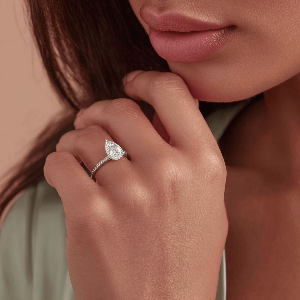 pear halo natural diamond rings