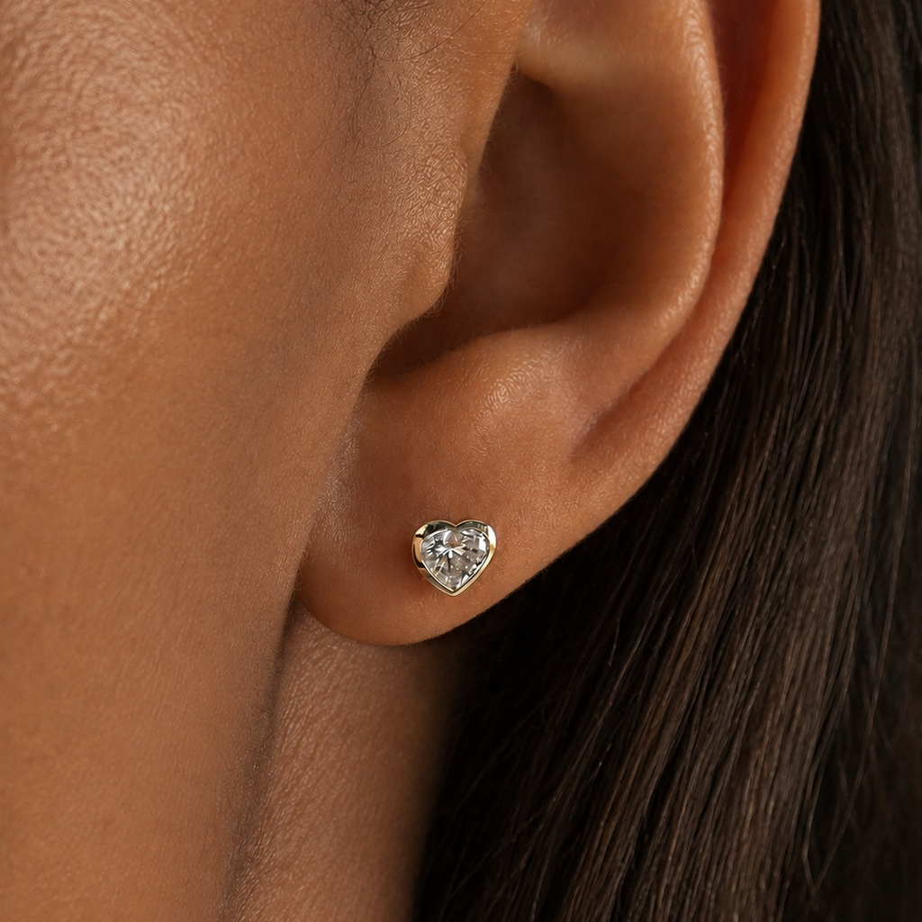 .5ctw Heart Diamond Bezel Stud Earrings