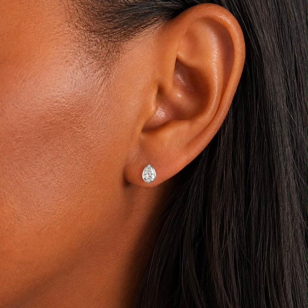 .5ctw Pear Diamond Bezel White Gold Stud Earrings