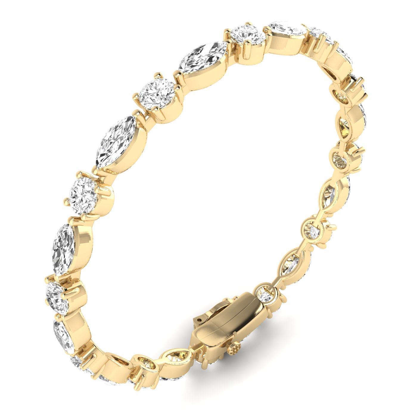 Dynamic Round &amp; Marquise Diamond Bracelet - Featuring a stunning mix of round and marquise diamonds for a bold, elegant design | Yellow Gold | Side View