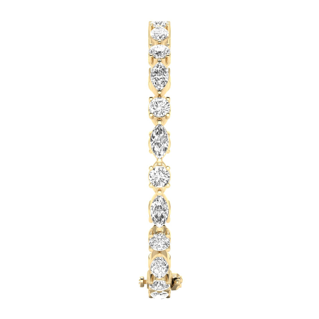 Dynamic Round & Marquise Diamond Bracelet - Featuring a stunning mix of round and marquise diamonds for a bold, elegant design | Yellow Gold | Side View