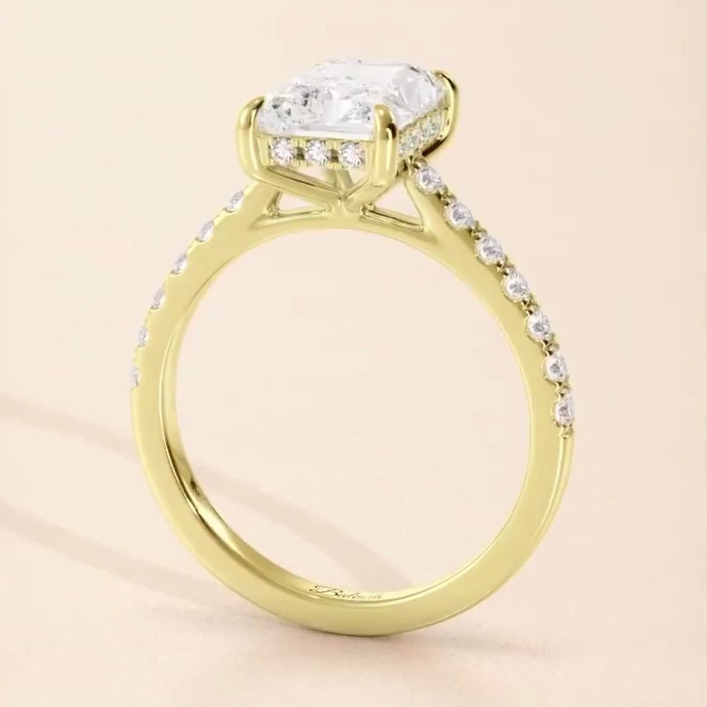 1.5 Carat Radiant Cut Hidden Halo Cathedral Engagement Ring