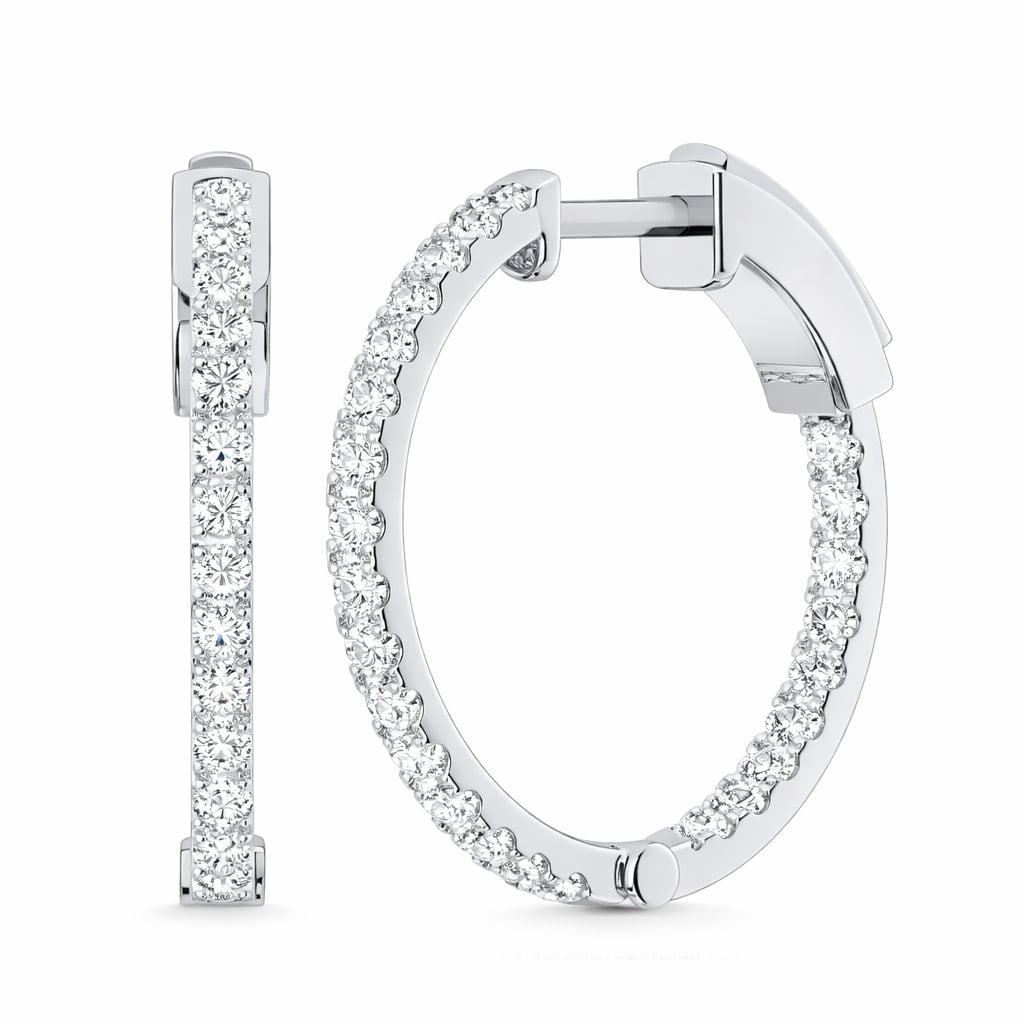 Silver Diamond Prong Set Hoop Earrings