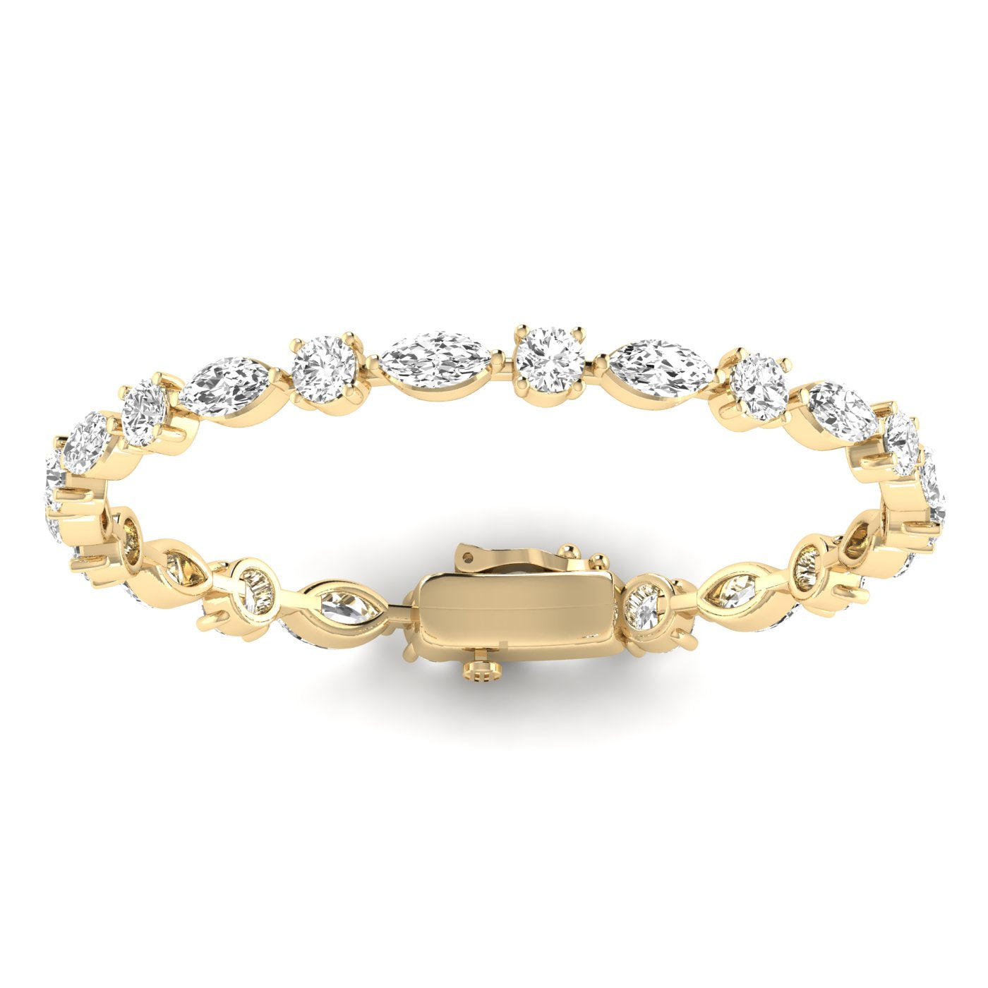 Dynamic Round &amp; Marquise Diamond Bracelet - Featuring a stunning mix of round and marquise diamonds for a bold, elegant design | Yellow Gold | Back View