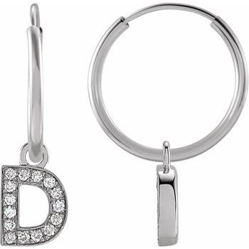 14K .05 CTW Natural Diamond Single Initial D Hoop Earring