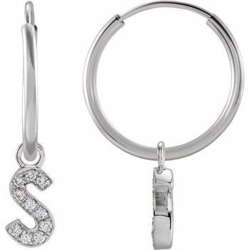 14K .05 CTW Natural Diamond Single Initial S Hoop Earring