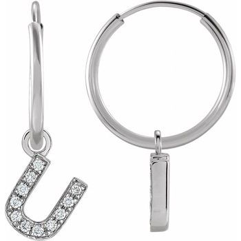 14K .04 CTW Natural Diamond Single Initial U Hoop Earring