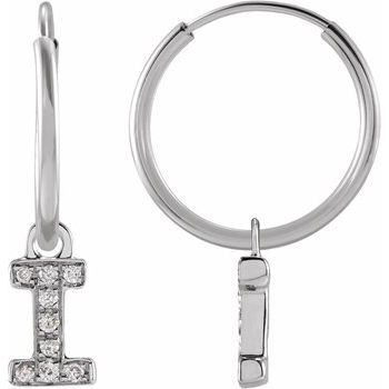 14K .03 CTW Natural Diamond Single Initial I Hoop Earring