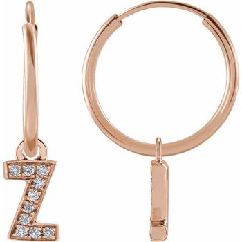 14K  .03 CTW Natural Diamond Single Initial Z Hoop Earring