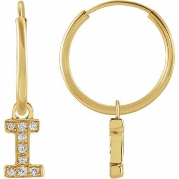 14K .03 CTW Natural Diamond Single Initial I Hoop Earring