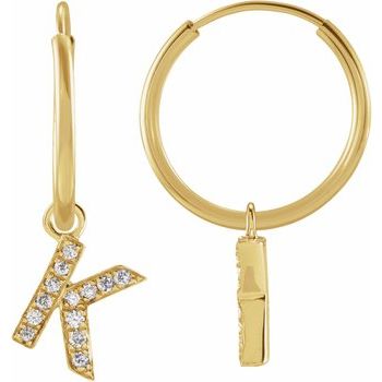 14K .03 CTW Natural Diamond Single Initial K Hoop Earring