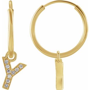 14K .03 CTW Natural Diamond Single Initial Y Hoop Earring