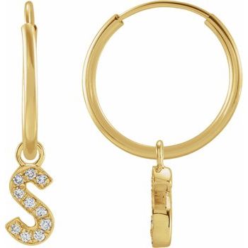 14K .05 CTW Natural Diamond Single Initial S Hoop Earring