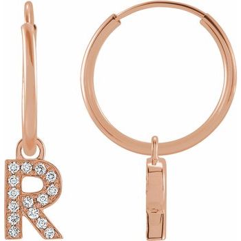 14K .05 CTW Natural Diamond Single Initial R Hoop Earring