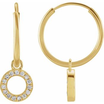 14K .04 CTW Natural Diamond Single Initial O Hoop Earring