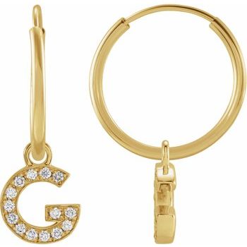 14K .05 CTW Natural Diamond Single Initial G Hoop Earring