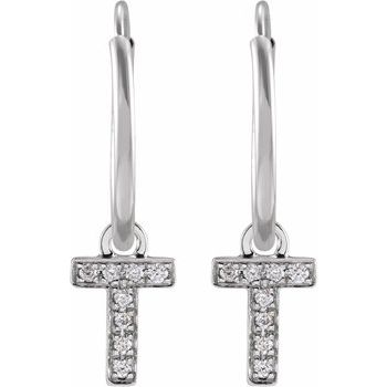 14K .03 CTW Natural Diamond Single Initial T Hoop Earring