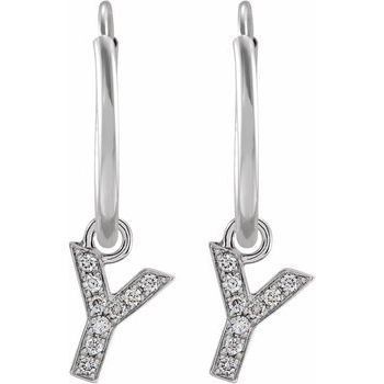 14K .03 CTW Natural Diamond Single Initial Y Hoop Earring