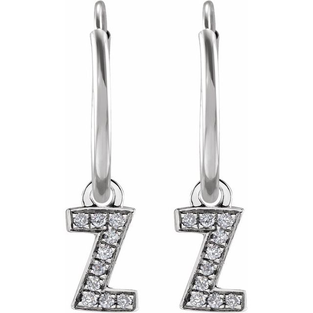 14K  .03 CTW Natural Diamond Single Initial Z Hoop Earring