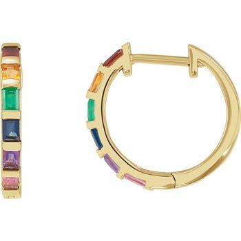 14K Natural Multi-Gemstone Rainbow Hoop Earrings