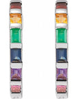 14K Natural Multi-Gemstone Rainbow Hoop Earrings