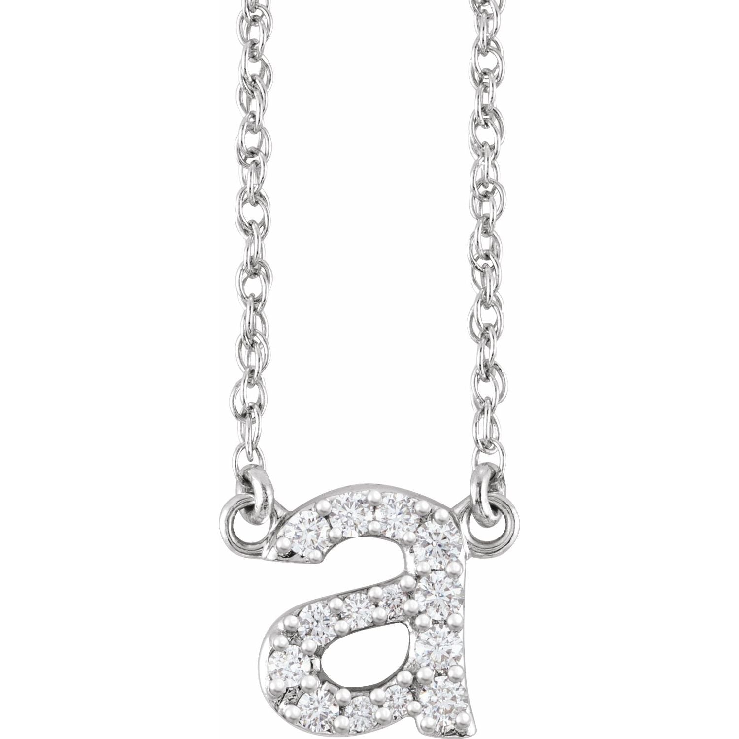 14K 1/8 CTW Natural Diamond Lowercase Initial A 16&quot; Necklace