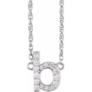 14K  1/8 CTW Natural Diamond Lowercase Initial B 16&quot; Necklace