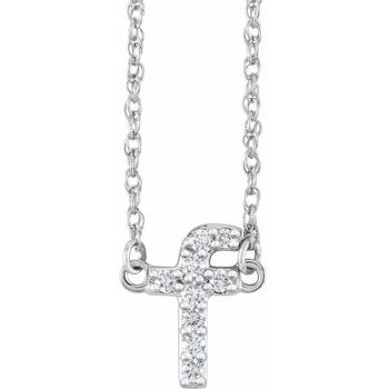 14K  .08 CTW Natural Diamond Lowercase Initial F 16&quot; Necklace