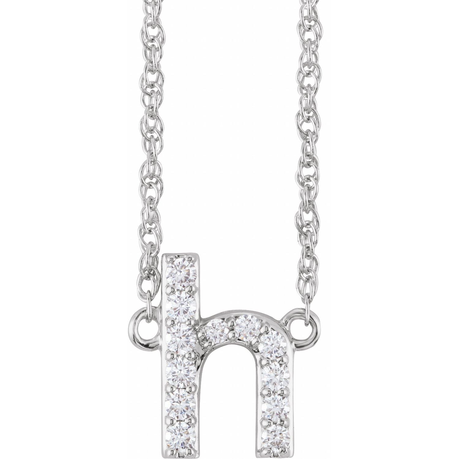 14K  1/8 CTW Natural Diamond Lowercase Initial H 16&quot; Necklace