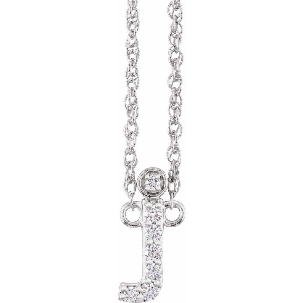 14K  .06 CTW Natural Diamond Lowercase Initial J 16" Necklace