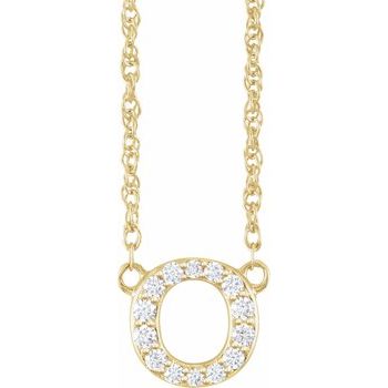 14K  1/10 CTW Natural Diamond Lowercase Initial O 16&quot; Necklace