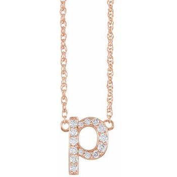 14K 1/8 CTW Natural Diamond Lowercase Initial P 16" Necklace