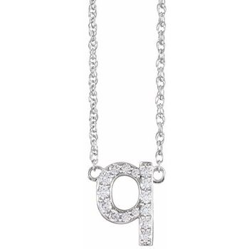 14K 1/8 CTW Natural Diamond Lowercase Initial Q 16" Necklace