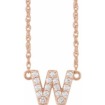 14K  1/8 CTW Natural Diamond Lowercase Initial W 16&quot; Necklace