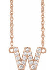 14K  1/8 CTW Natural Diamond Lowercase Initial W 16" Necklace
