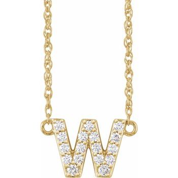 14K  1/8 CTW Natural Diamond Lowercase Initial W 16&quot; Necklace