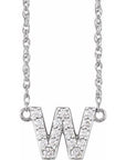 14K  1/8 CTW Natural Diamond Lowercase Initial W 16" Necklace