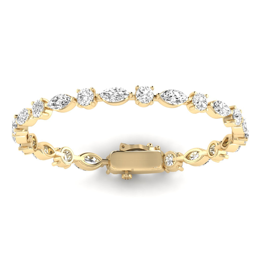 Dynamic Round & Marquise Diamond Bracelet - Featuring a stunning mix of round and marquise diamonds for a bold, elegant design | Yellow Gold | Back View