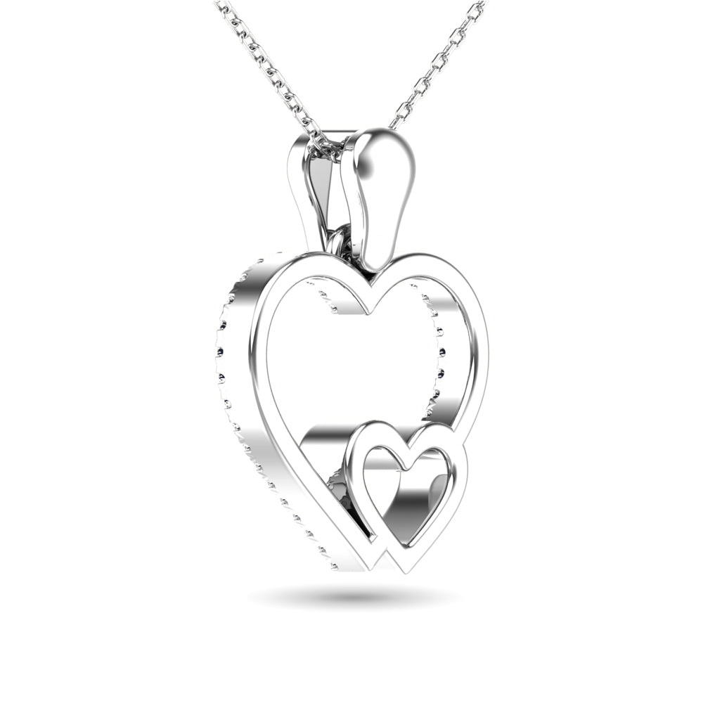 10K White Gold Natural Diamond Double Heart Pendant - Balacia