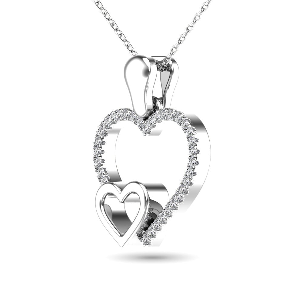 10K White Gold Natural Diamond Double Heart Pendant - Balacia