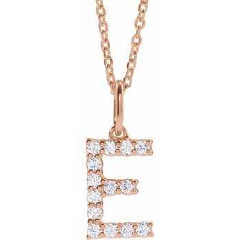 14K  1/5 CTW Lab-Grown Diamond Initial E 16-18" Necklace