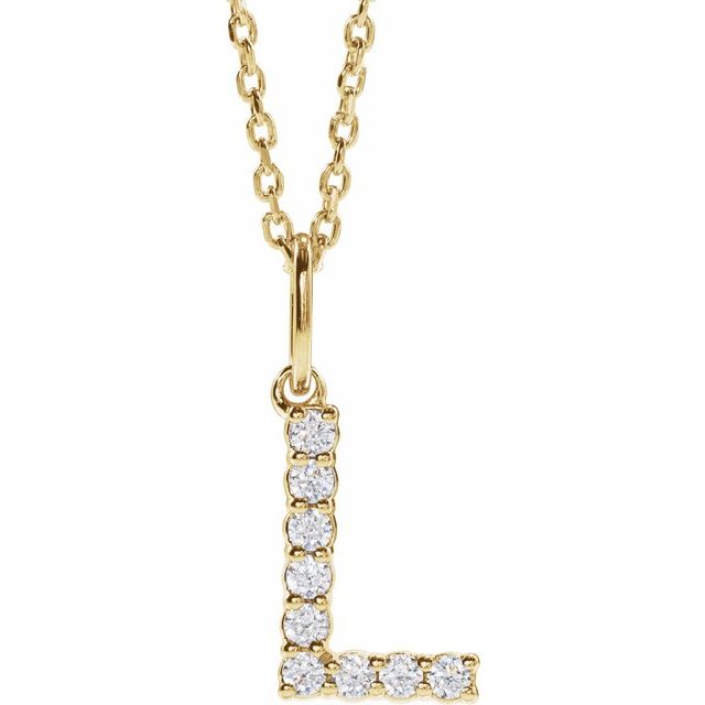 14K 1/8 CTW Lab-Grown Diamond Initial L 16-18" Necklace