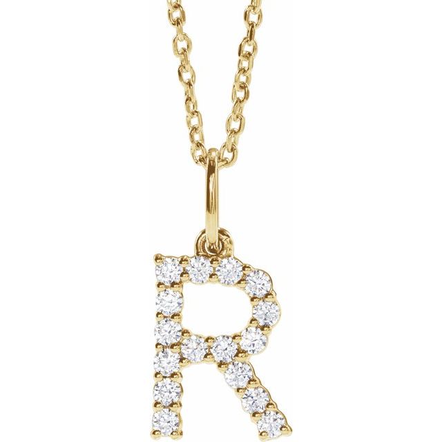 14K 1/4 CTW Lab-Grown Diamond Initial R 16-18" Necklace