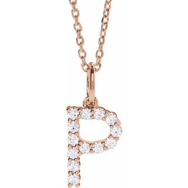 14K  1/5 CTW Lab-Grown Diamond Initial P 16-18" Necklace