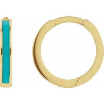 14K 12 mm Hinged Turquoise Enamel Huggie Earrings
