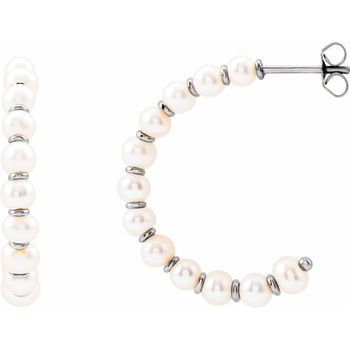 14K Cultured White Freshwater Pearl 30.3 mm Hoop Earrings