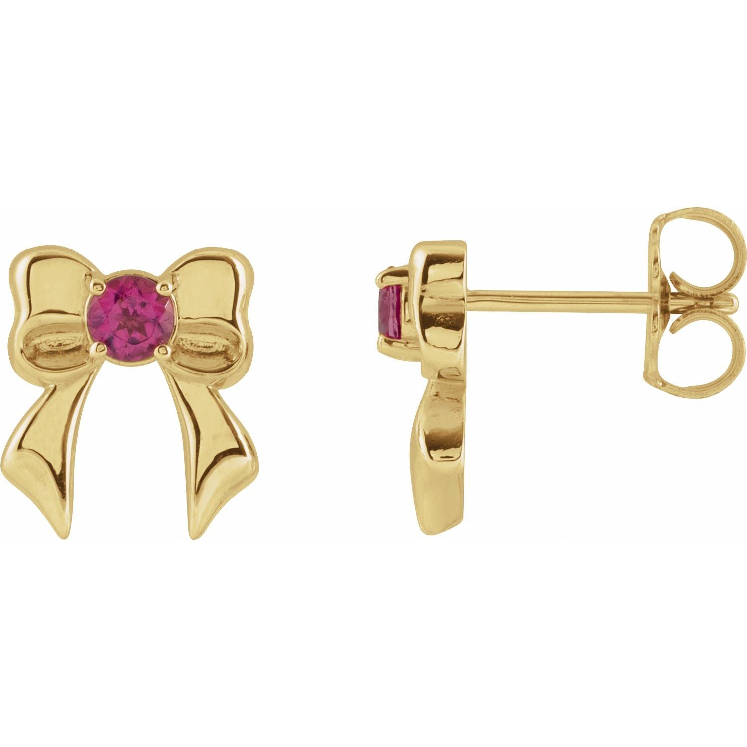 14K Natural Pink Tourmaline Bow Stud Earrings
