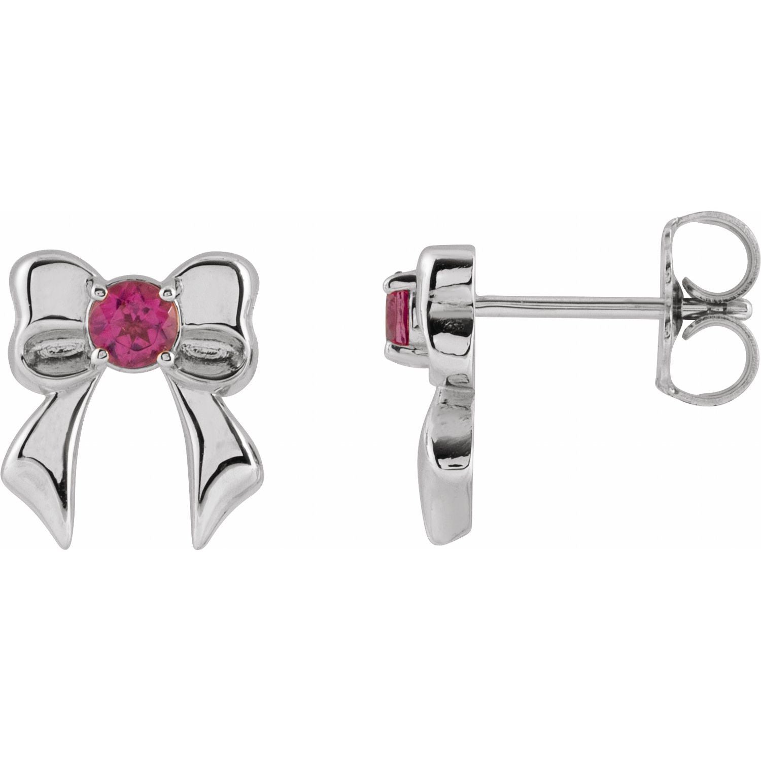 Sterling Silver Natural Pink Tourmaline Bow Stud Earrings